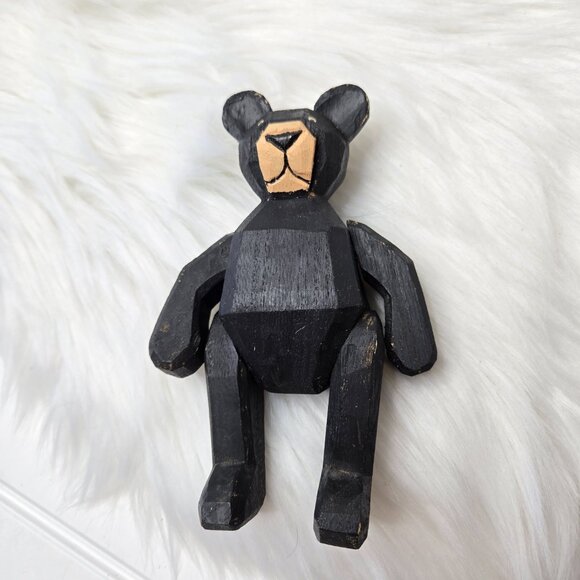 Carved Wood Teddy Black Bear 6” Legs and Arms Move Cabin Woods Poseable Sitting - Picture 2 of 10